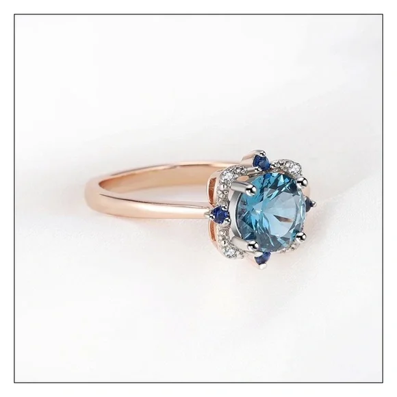 NEW Sterling Silver & Rose Gold Light Blue Topaz With London Blue Topaz … - Picture 5 of 5